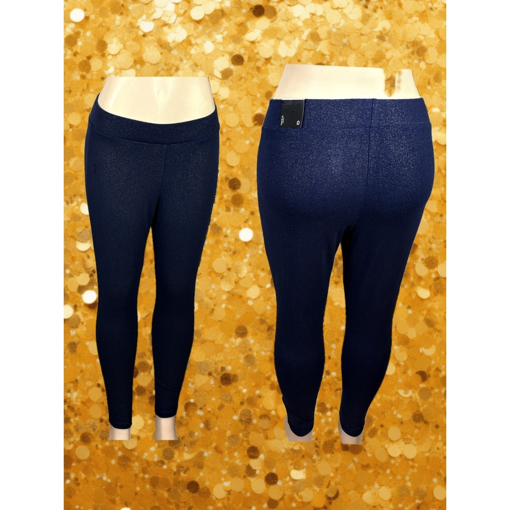 Torrid L Foil Leggings Navy Blue Metallic Gold Shimmer Elastic Waist Full Length
